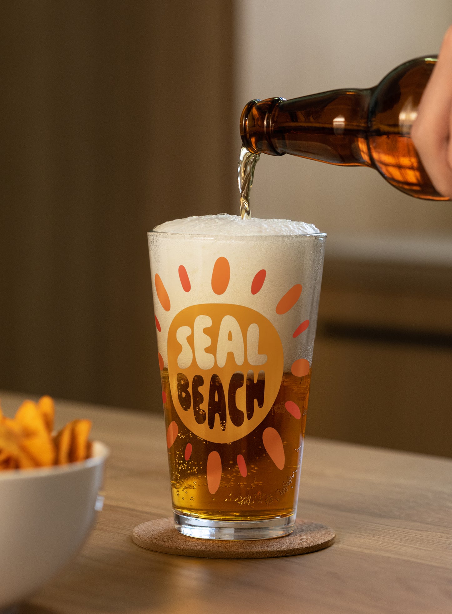 Collectible Seal Beach Sunburst Pint Glass - 16 oz