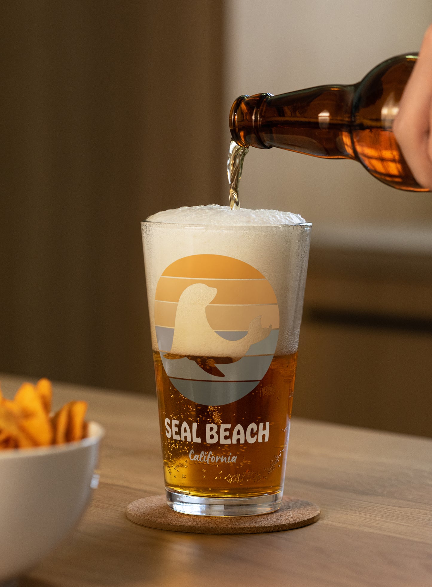 Collectible Seal Beach Sunset Pint Glass - 16 oz