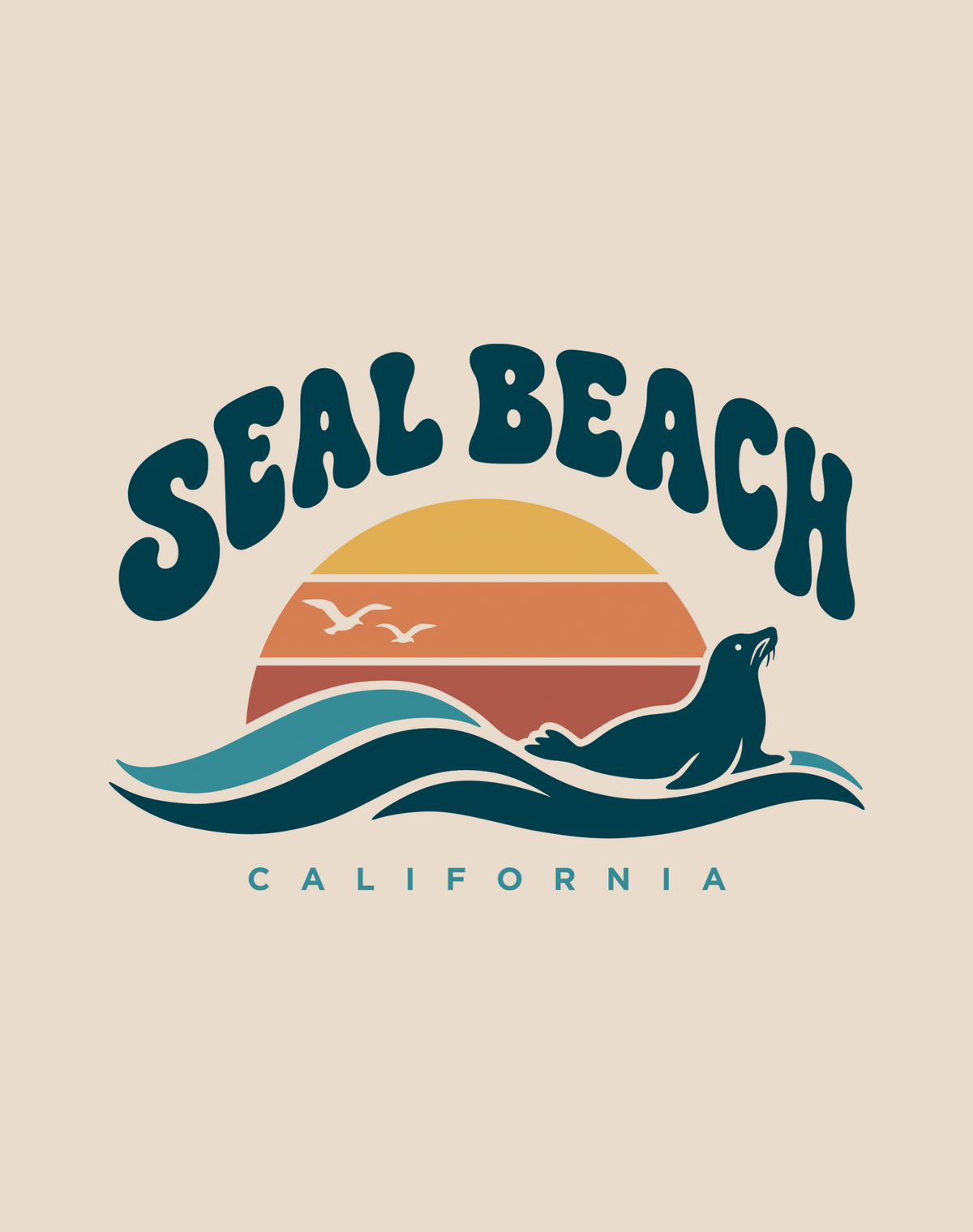 Seal Beach Groovy Sunset Tee - Cotton Blend | Sand