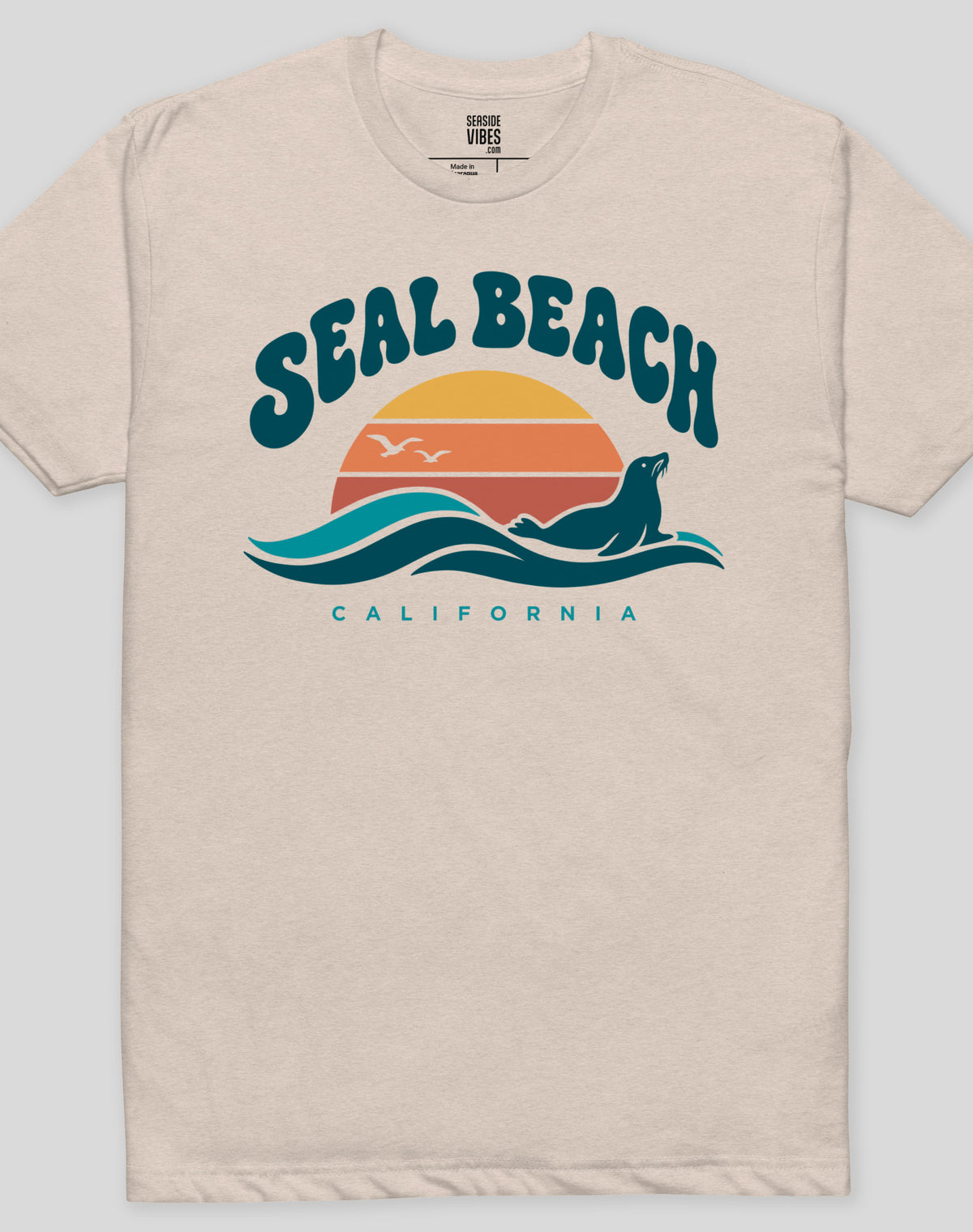 Seal Beach Groovy Sunset Tee - Cotton Blend | Sand