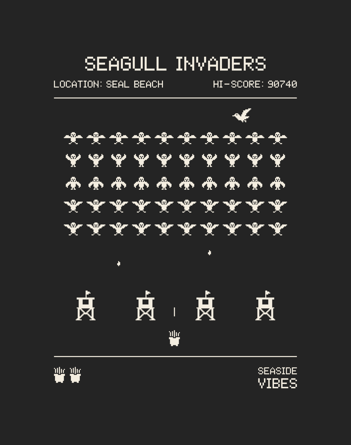 Seal Beach Seagull Invaders Tee - Cotton Blend | Charcoal