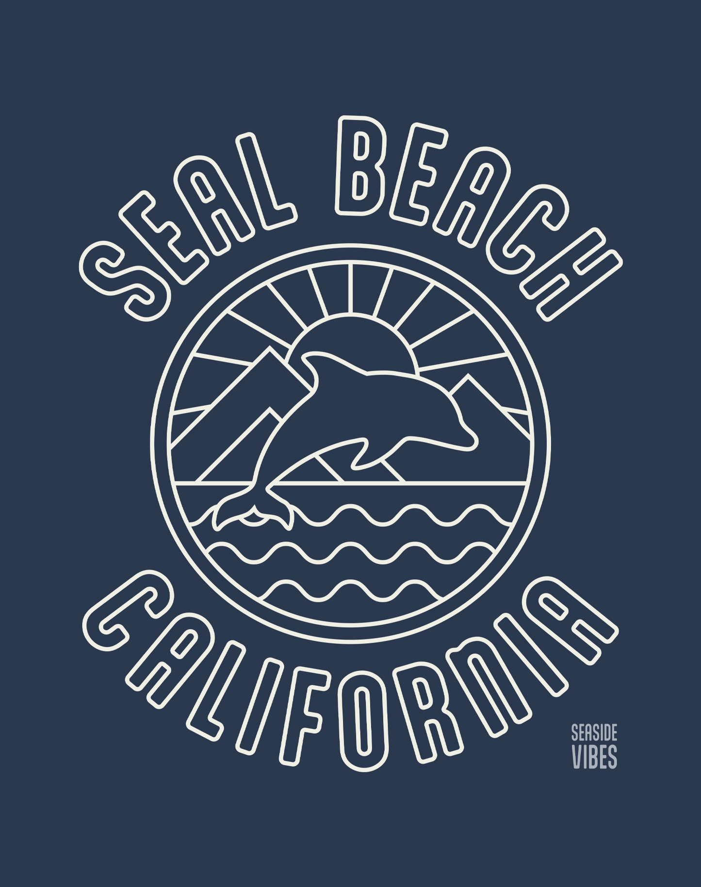 Seal Beach Dolphin Sunrise Tee - Cotton Blend | Midnight Navy