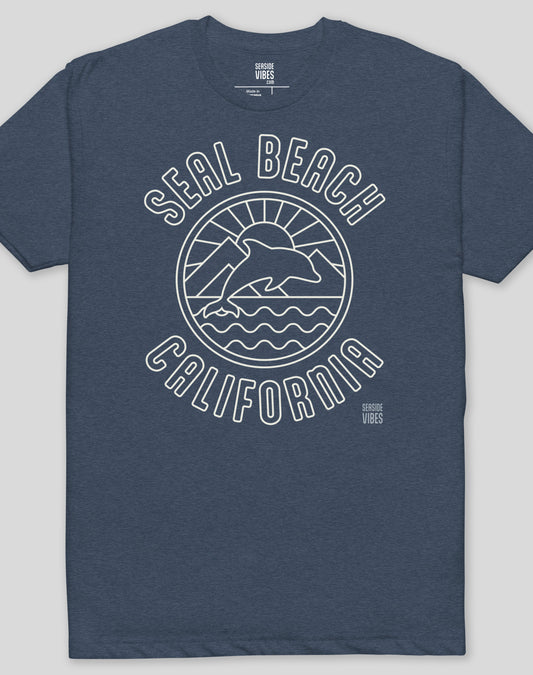 Seal Beach Dolphin Sunrise Tee - Cotton Blend | Midnight Navy