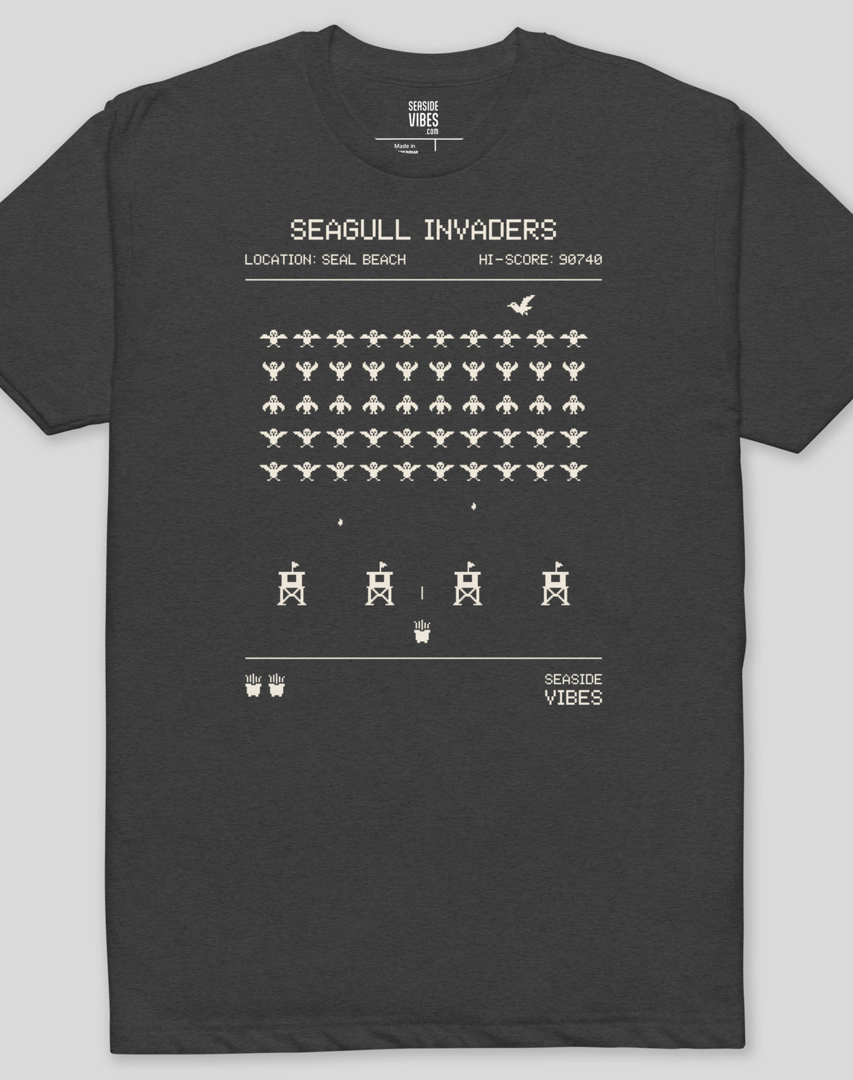 Seal Beach Seagull Invaders Tee - Cotton Blend | Charcoal
