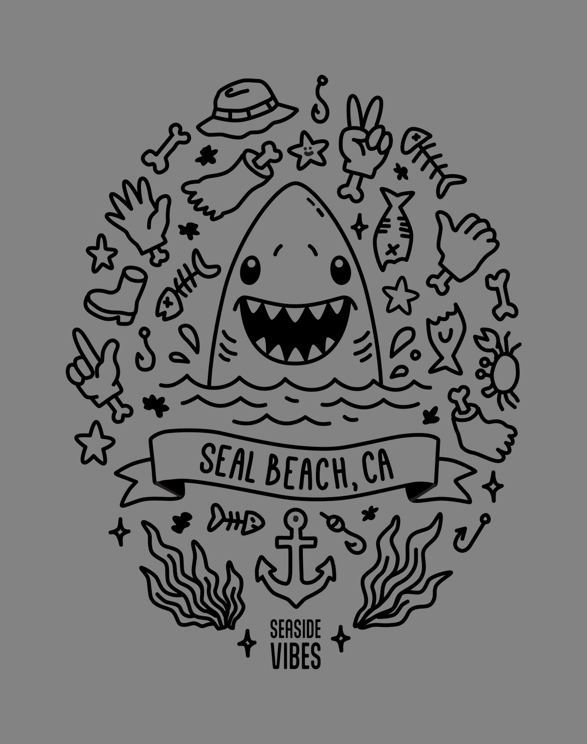 Seal Beach Shark Attack! Tee - Cotton Blend | Dark Heather Gray