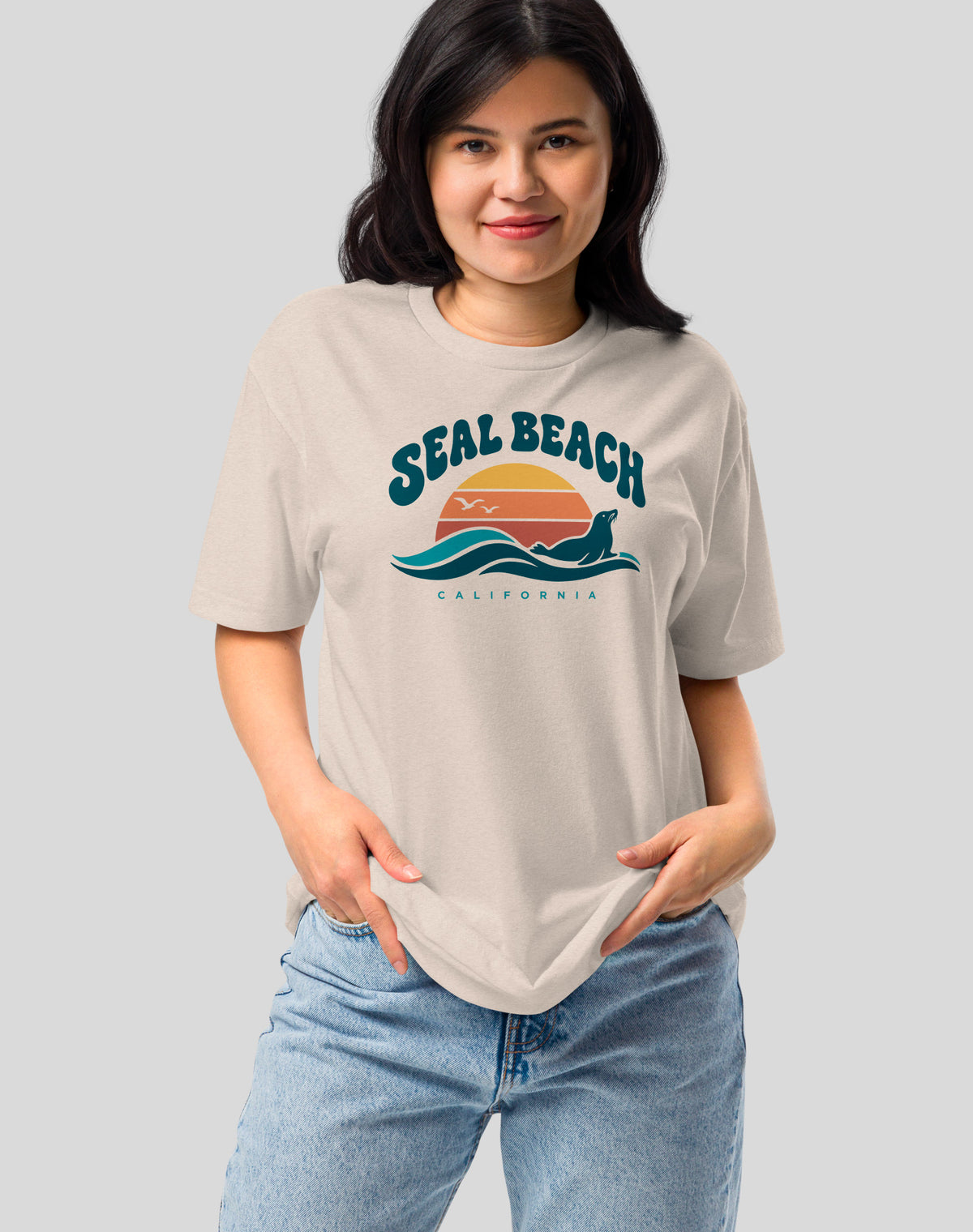 Seal Beach Groovy Sunset Tee - Cotton Blend | Sand