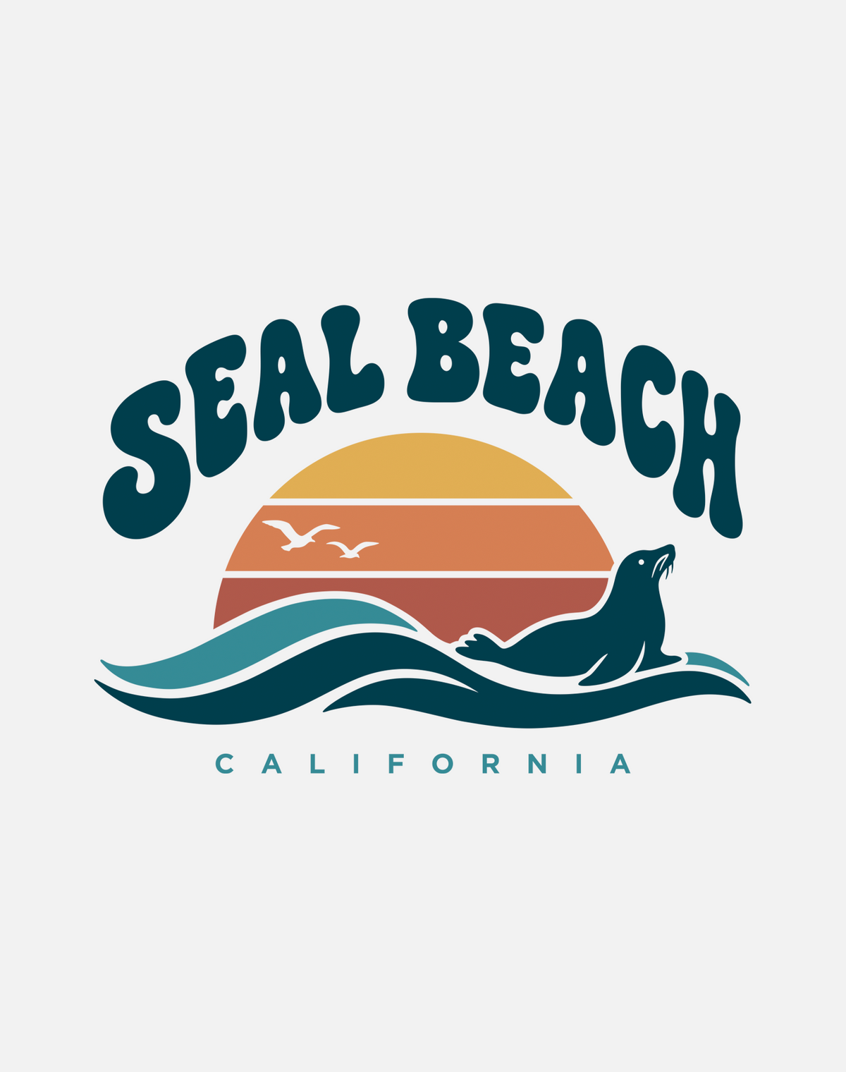 V-Neck: Seal Beach Groovy Sunset Tee - White