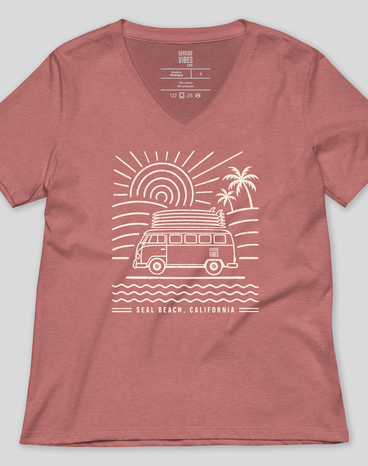 V-Neck: Seal Beach Endless Summer Tee | Heather Mauve