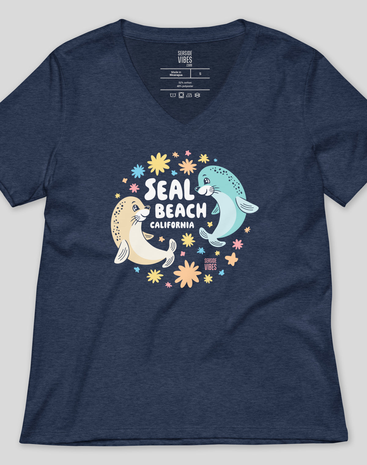 V-Neck: Seal Beach Bliss Tee - Heather Navy