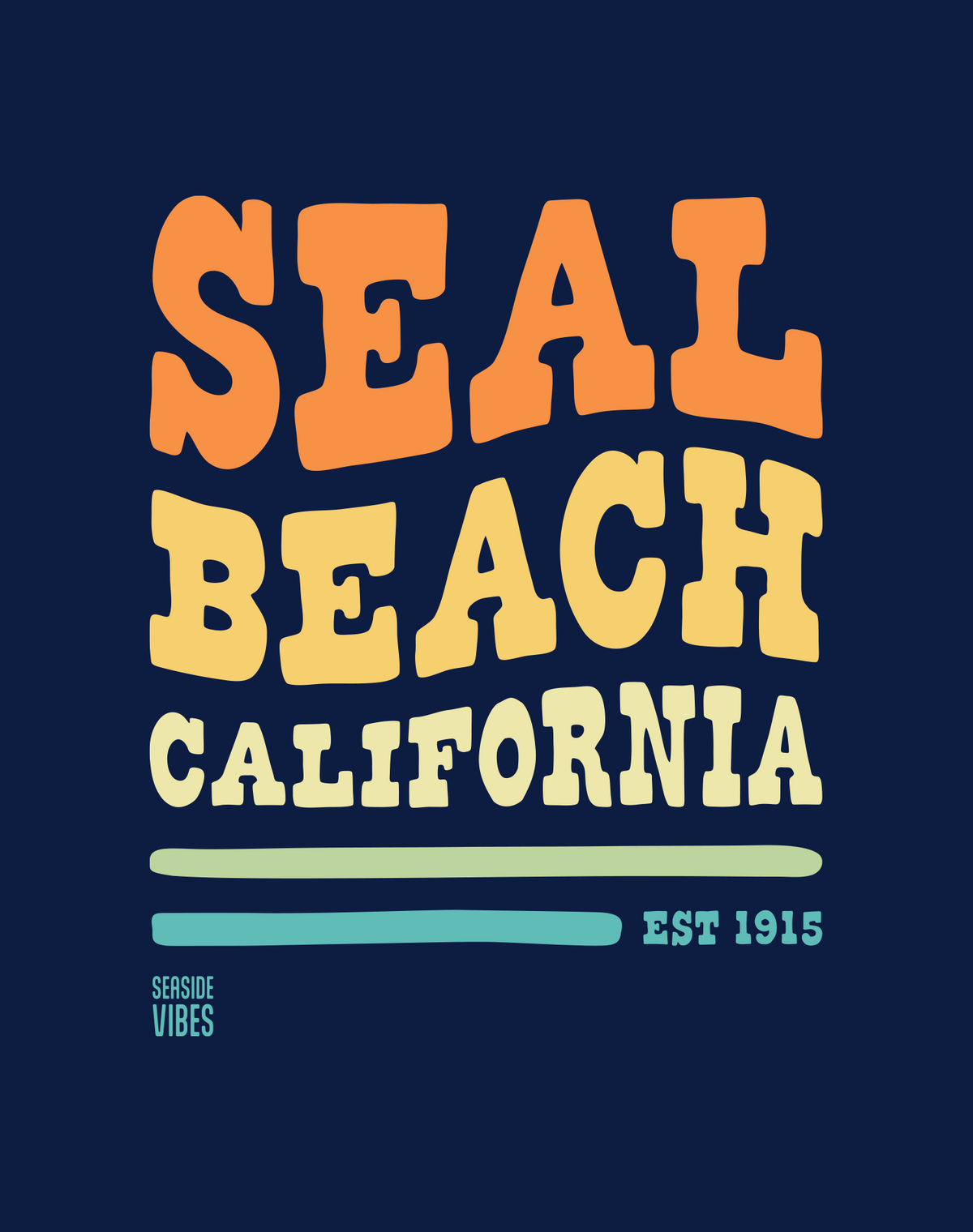 V-Neck: Seal Beach Vibes Tee - Heather Navy