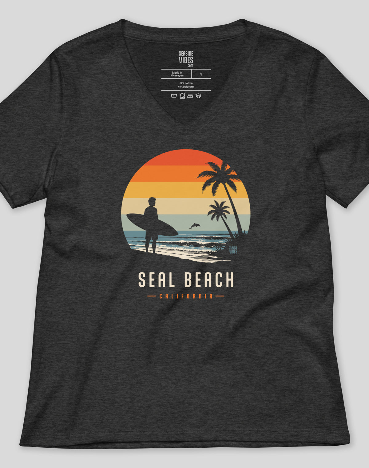 V-Neck: Seal Beach Away From Keyboard Tee | Dark Grey Heather