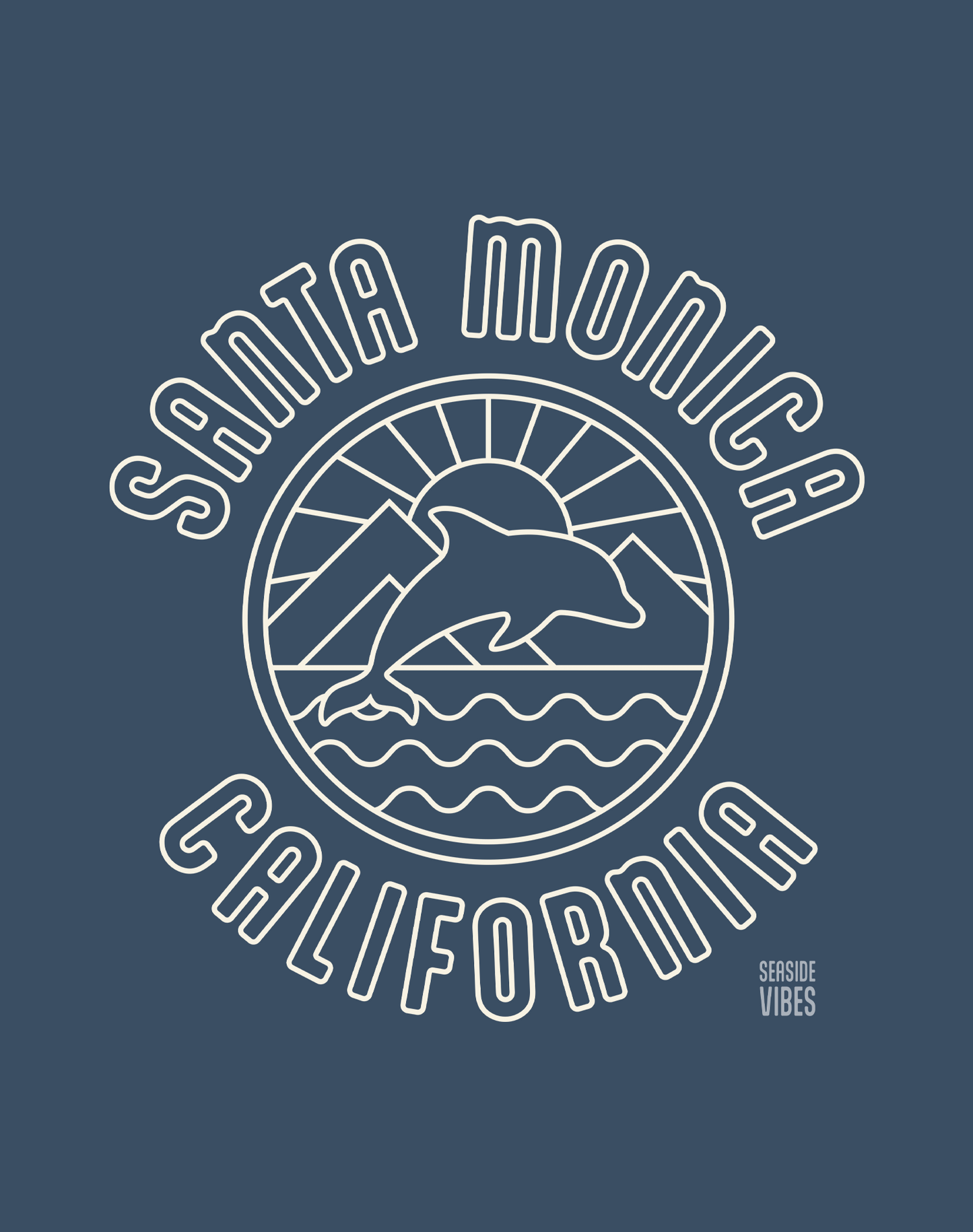 Unisex: Santa Monica Dolphin Sunrise Tee - 100% Cotton | Midnight