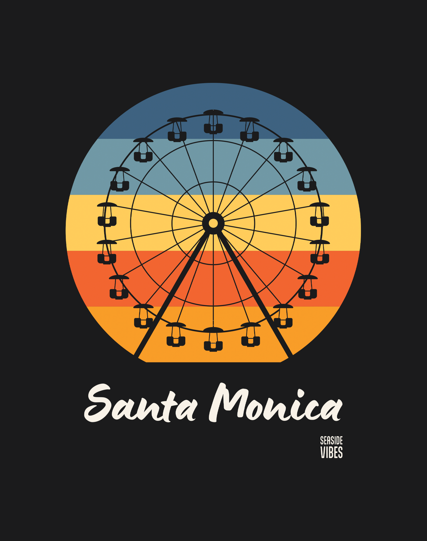 Unisex: Santa Monica Pacific Wheel Tee - 100% Cotton | Black