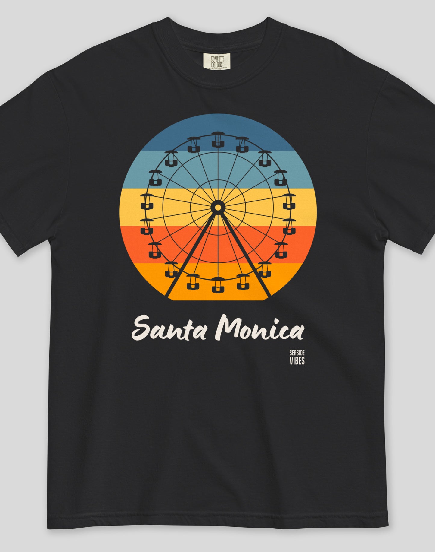 Unisex: Santa Monica Pacific Wheel Tee - 100% Cotton | Black