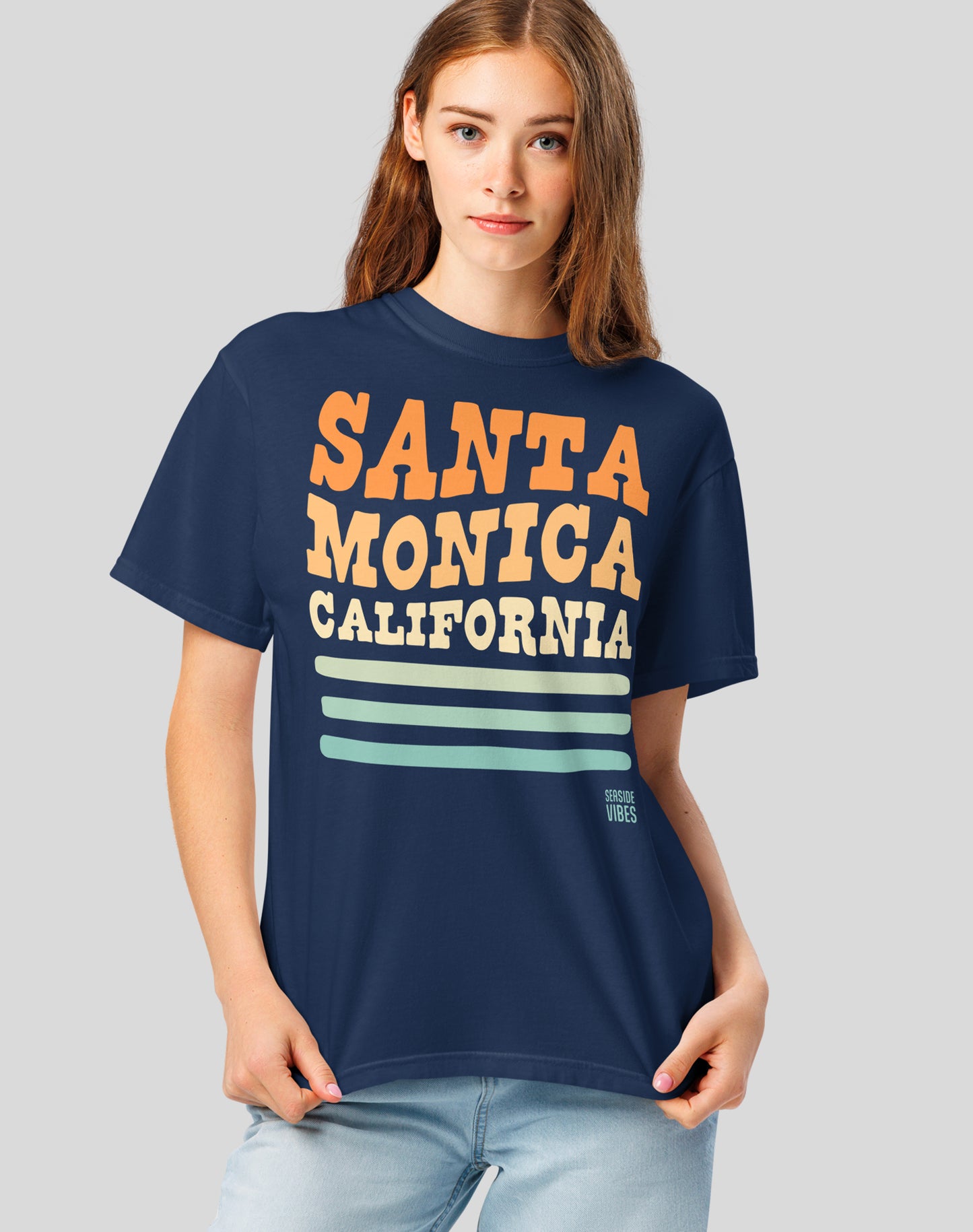 Unisex: Santa Monica Vibes Tee - 100% Cotton | True Navy