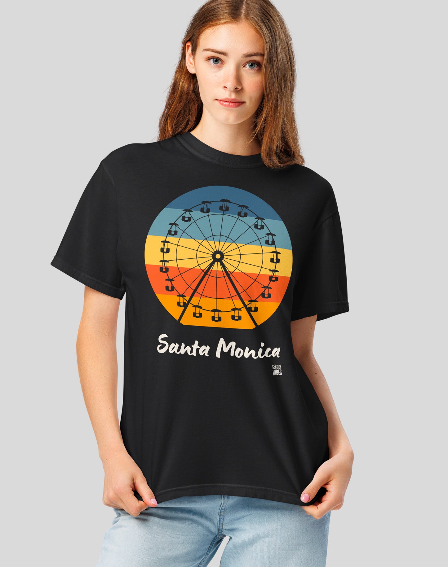 Unisex: Santa Monica Pacific Wheel Tee - 100% Cotton | Black