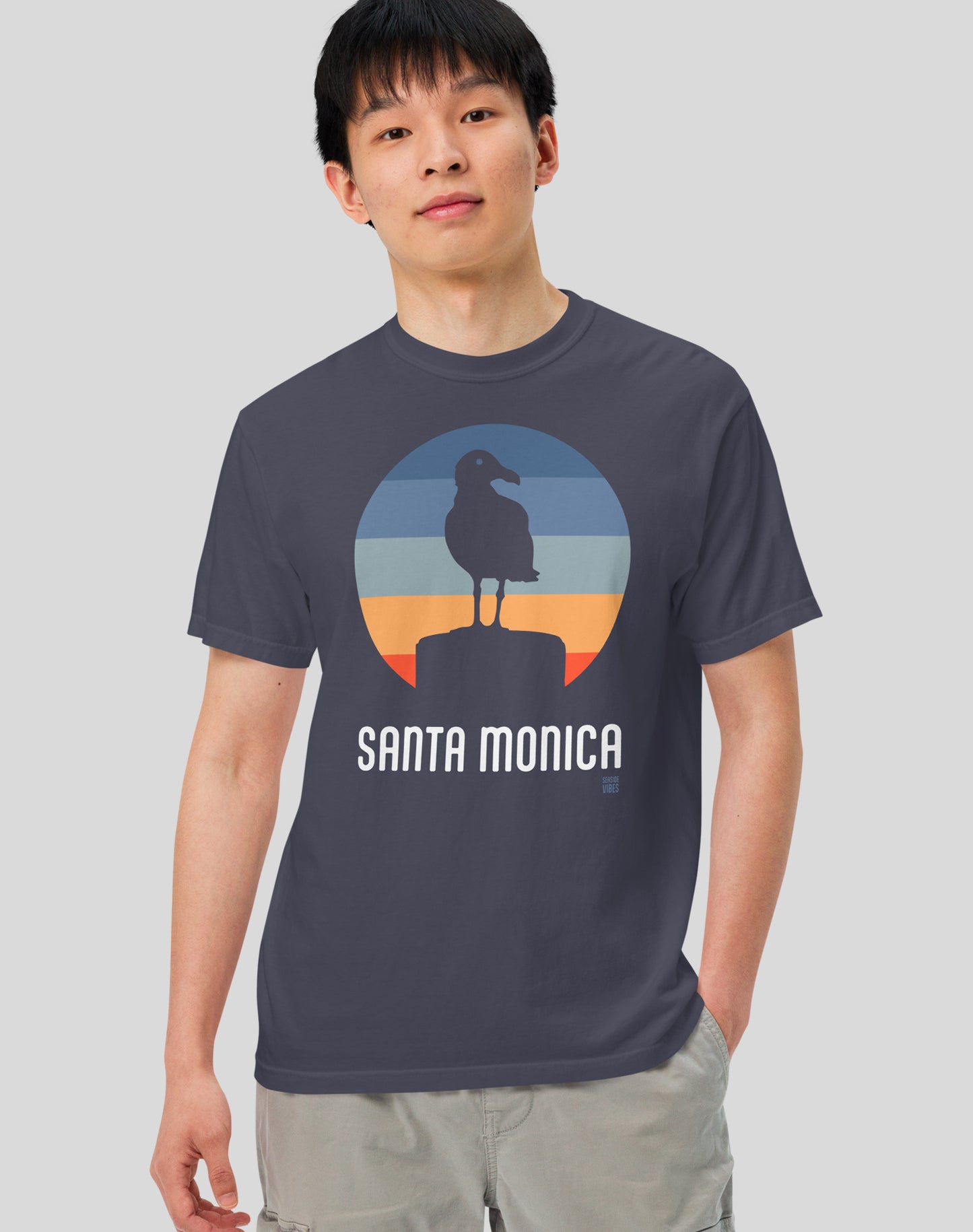 Unisex: Santa Monica Seagull Tee - 100% Cotton | Navy