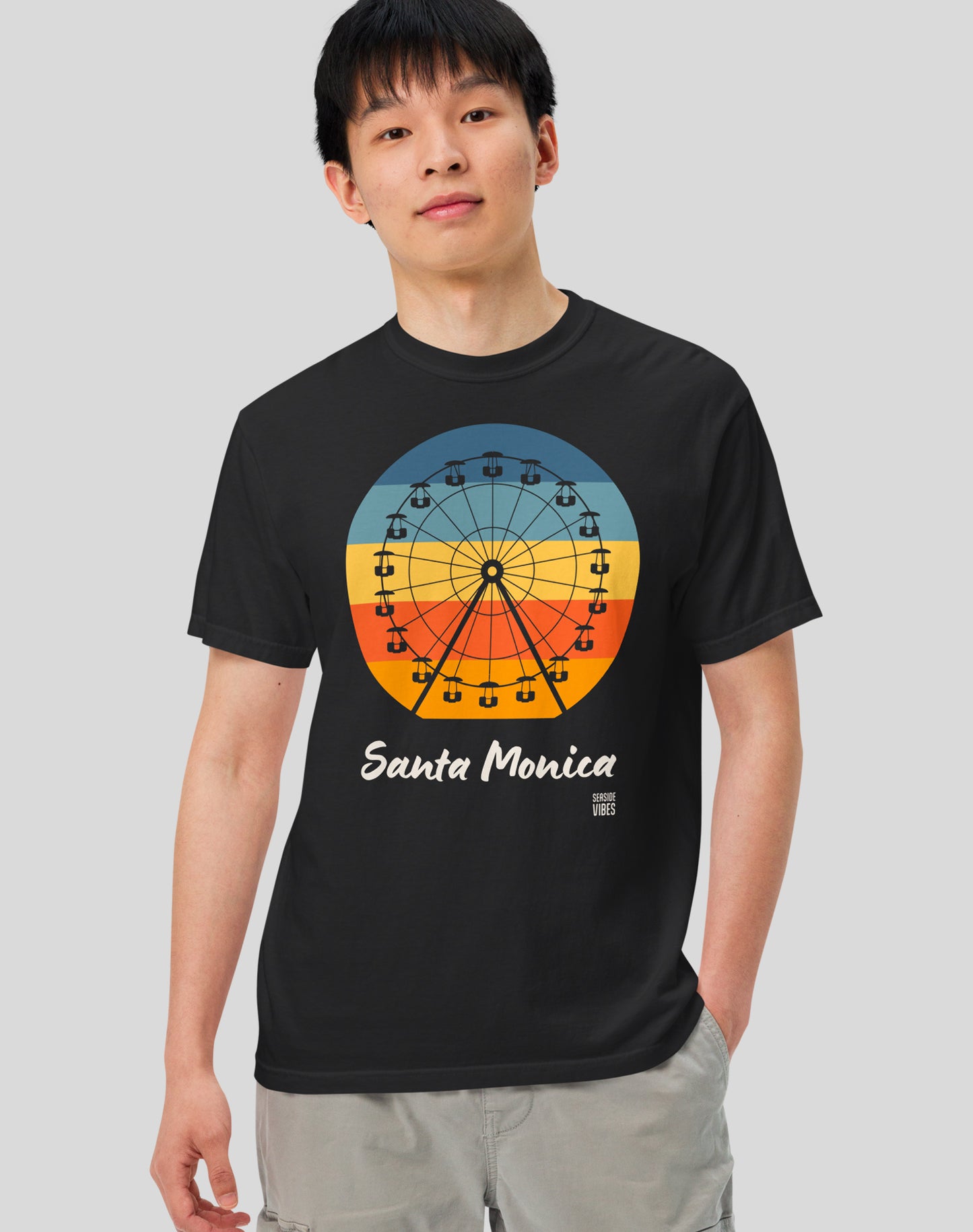 Unisex: Santa Monica Pacific Wheel Tee - 100% Cotton | Black