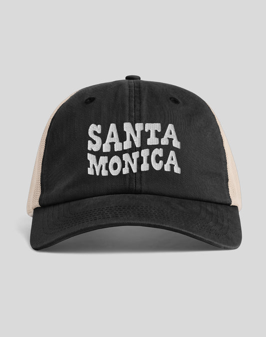 Santa Monica Vibes Sunwashed Trucker Hat | Black/Tan