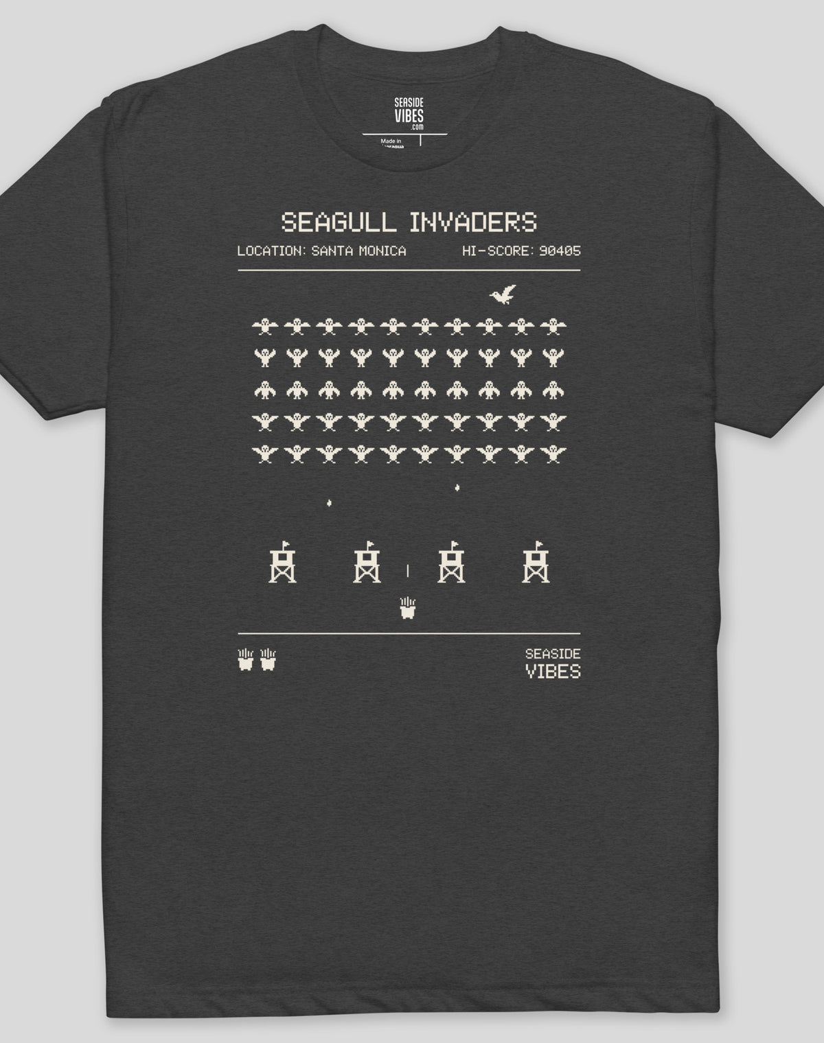 Santa Monica Seagull Invaders Tee - Cotton Blend | Charcoal