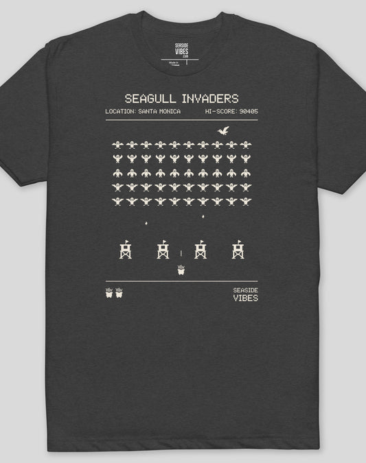 Santa Monica Seagull Invaders Tee - Cotton Blend | Charcoal