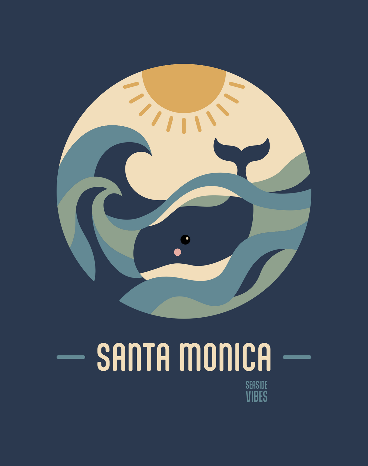 Santa Monica Whale Sunset Tee - Cotton Blend | Midnight Navy