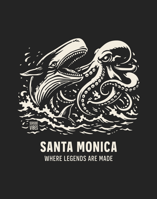 Santa Monica Octopus vs Whale Legends Tee - Cotton Blend | Charcoal