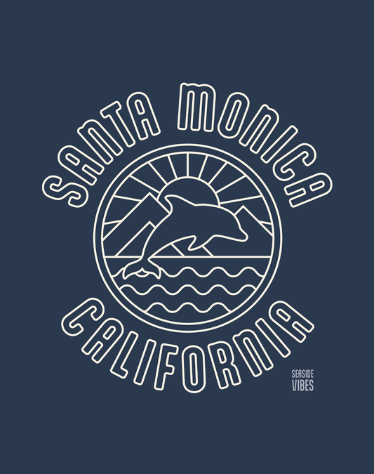 Santa Monica Dolphin Sunrise Tee - Cotton Blend | Midnight Navy