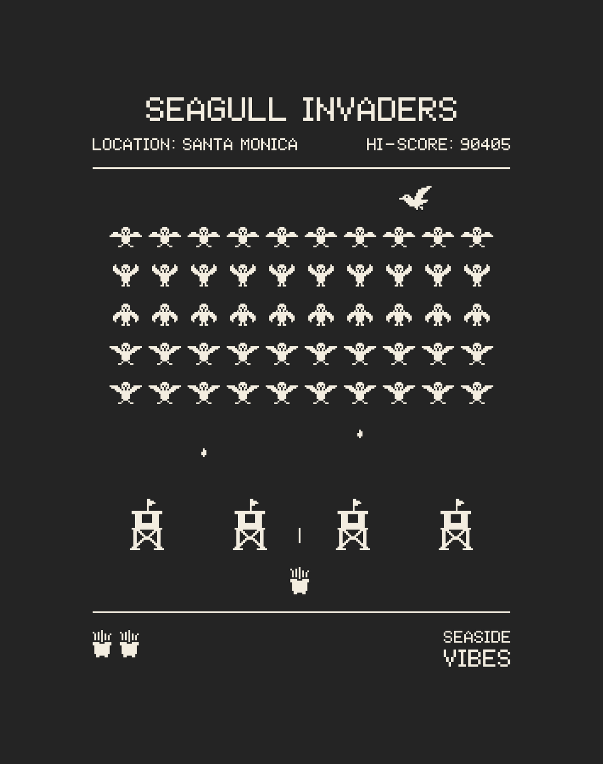 Santa Monica Seagull Invaders Tee - Cotton Blend | Charcoal