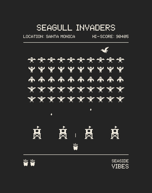 Santa Monica Seagull Invaders Tee - Cotton Blend | Charcoal