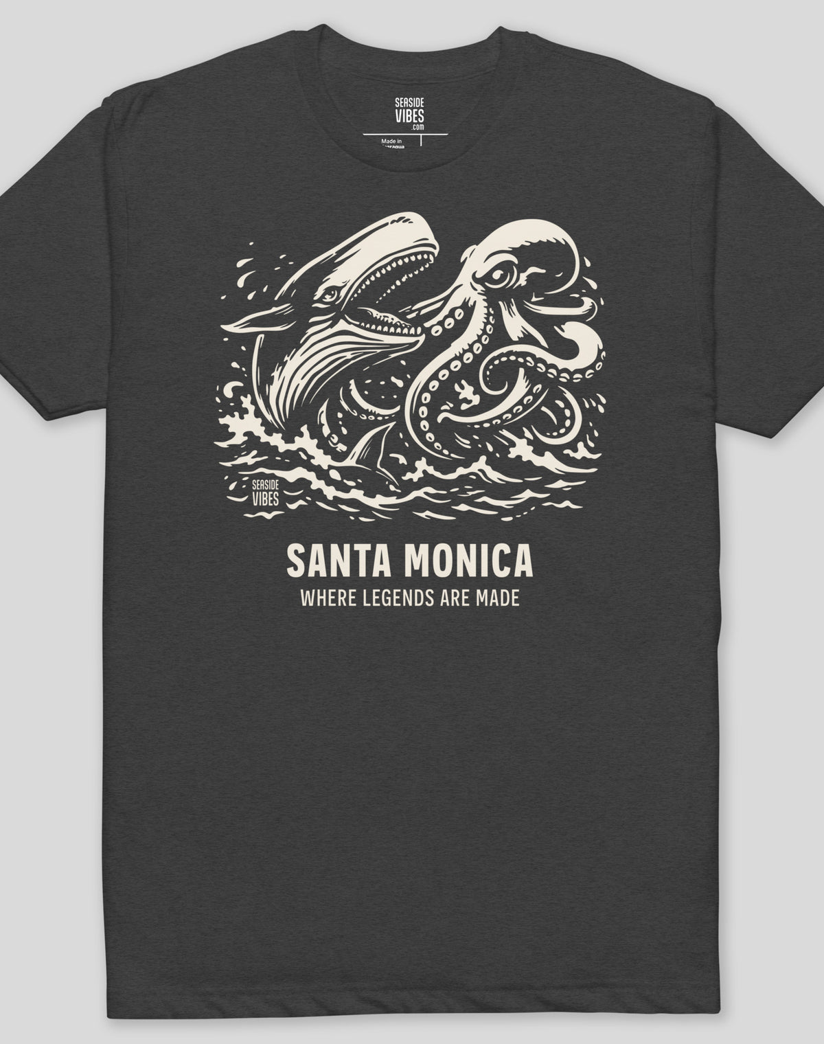 Santa Monica Octopus vs Whale Legends Tee - Cotton Blend | Charcoal