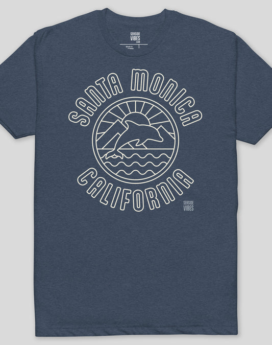 Santa Monica Dolphin Sunrise Tee - Cotton Blend | Midnight Navy