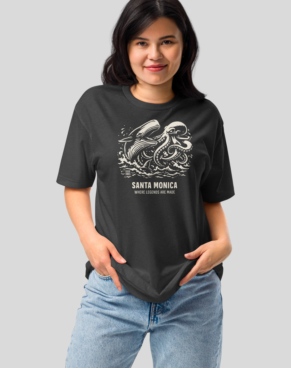 Santa Monica Octopus vs Whale Legends Tee - Cotton Blend | Charcoal