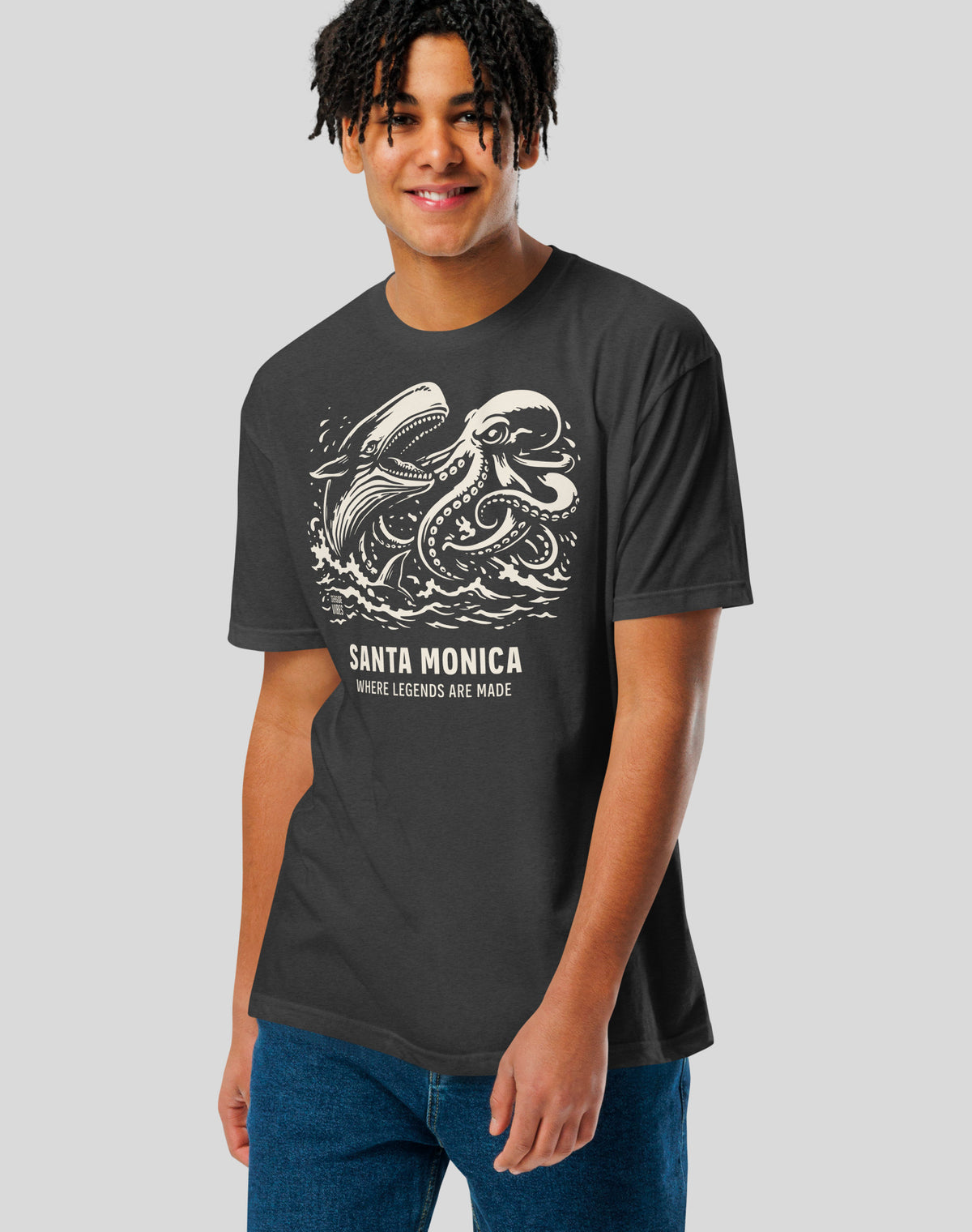 Santa Monica Octopus vs Whale Legends Tee - Cotton Blend | Charcoal