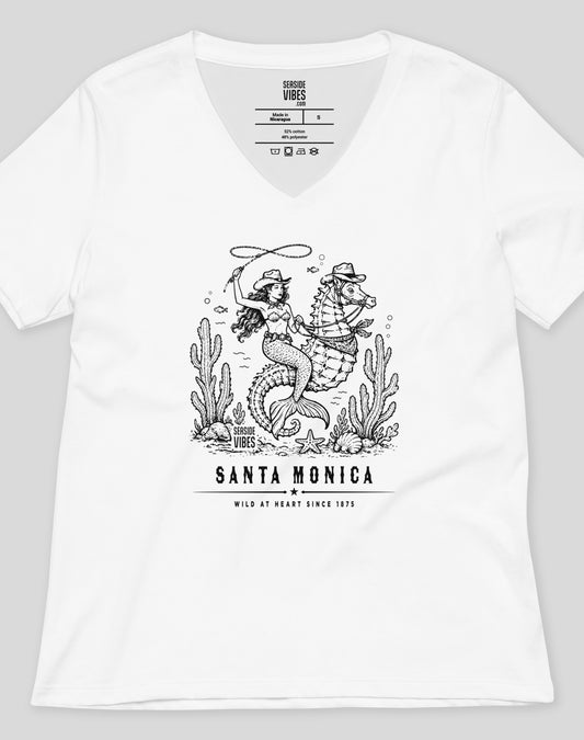 V-Neck: Santa Monica Wild at Heart Since 1875 Tee - White