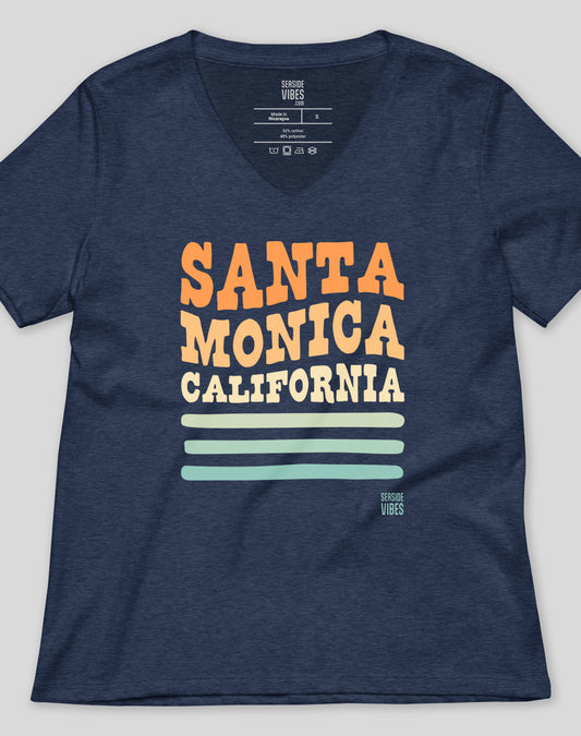 V-Neck: Santa Monica Vibes Tee | Heather Navy