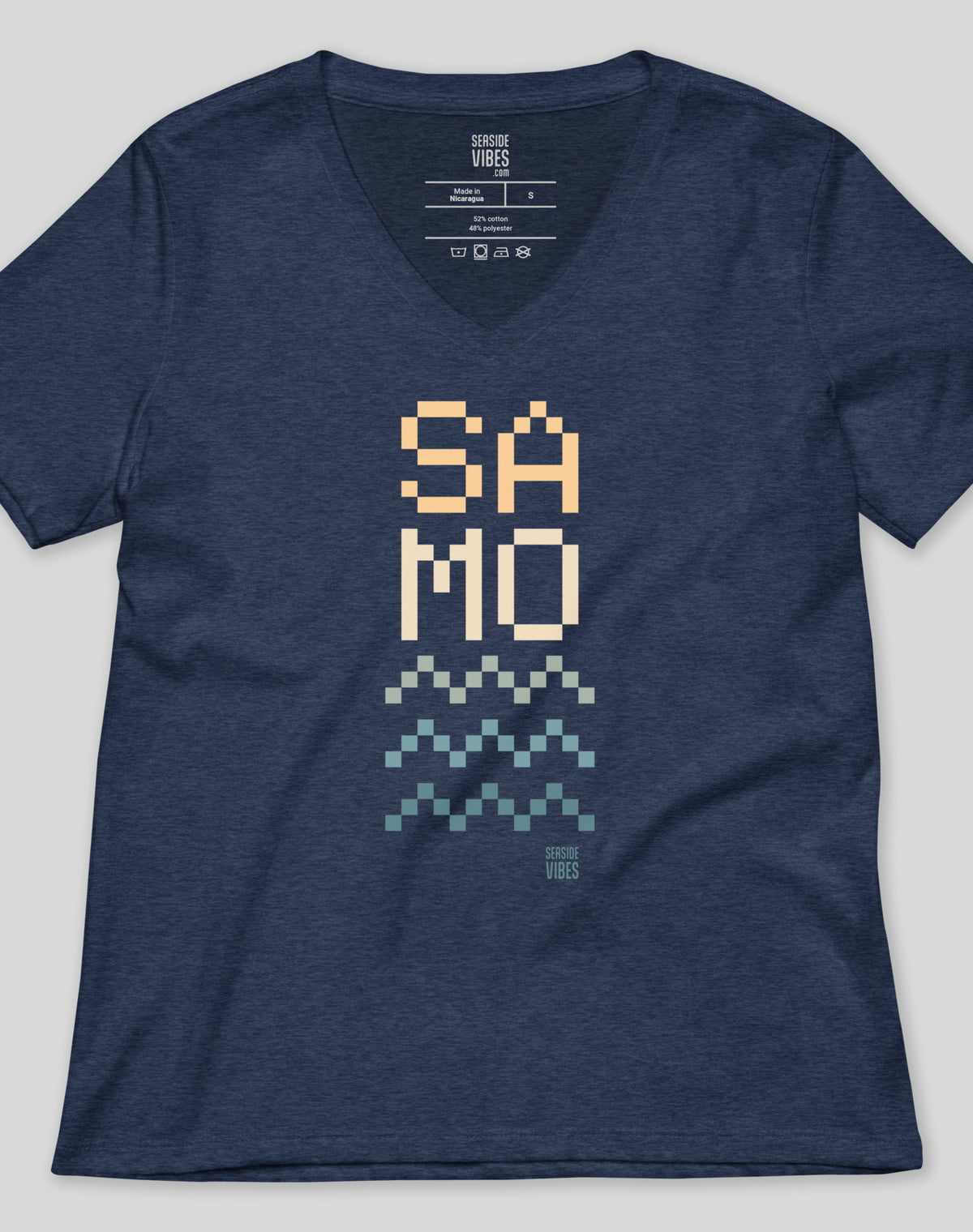 V-Neck: Santa Monica SAMO Pixel Tee | Heather Navy