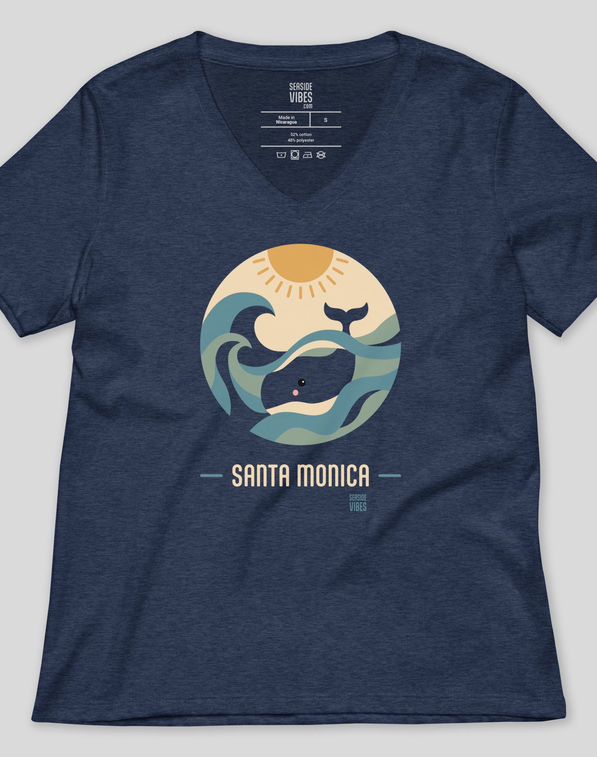 V-Neck: Santa Monica Whale Sunset Tee | Heather Navy
