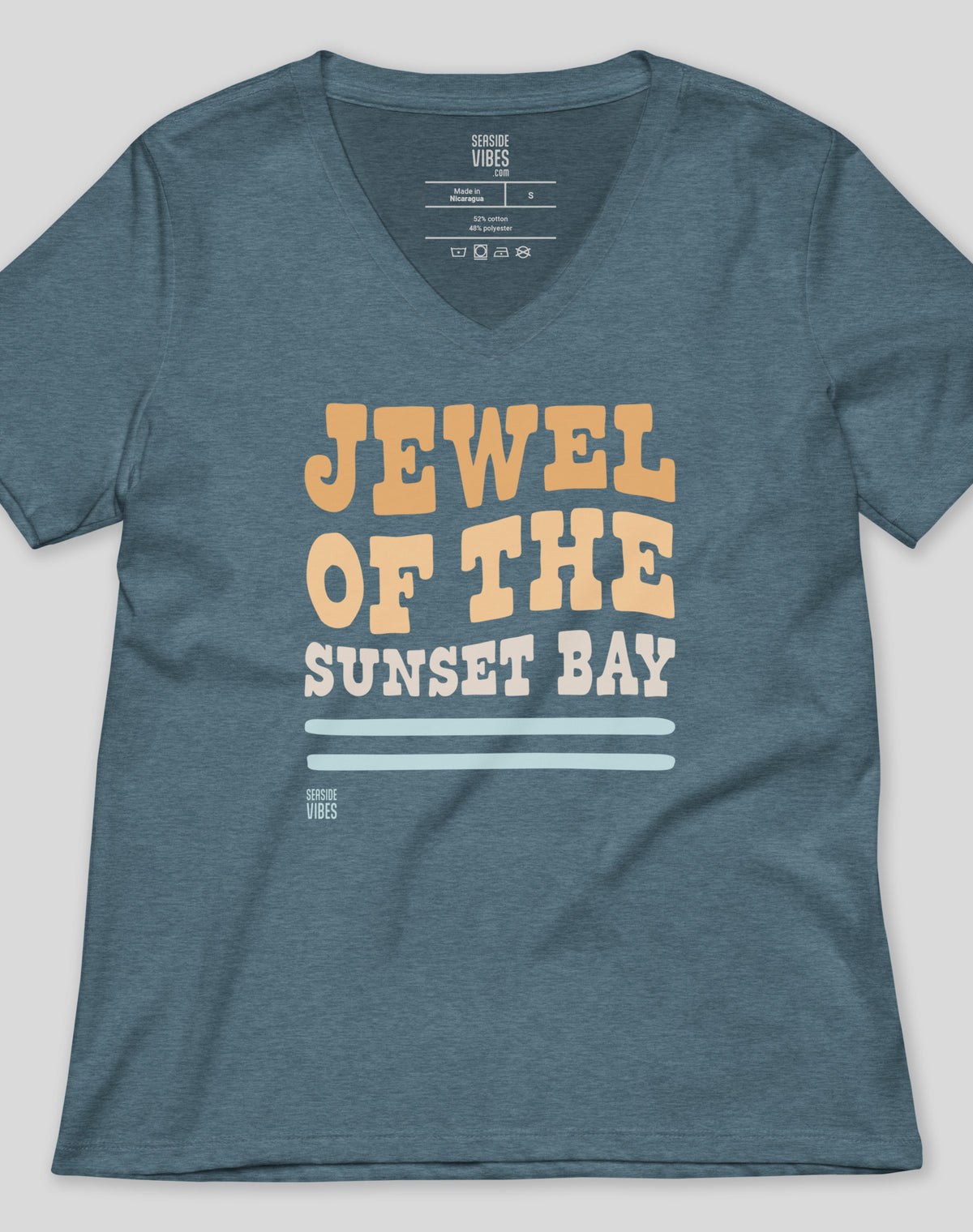 V-Neck: Jewel of the Sunset Bay Tee | Heather Slate