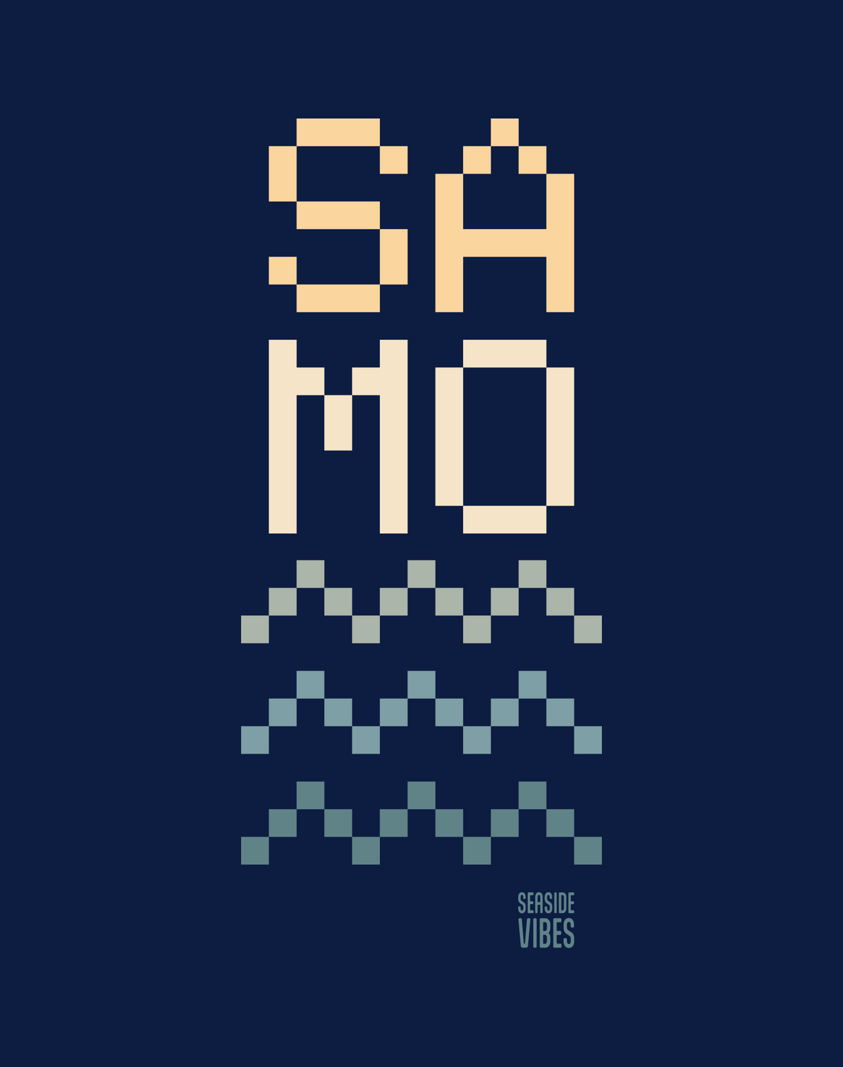 V-Neck: Santa Monica SAMO Pixel Tee | Heather Navy