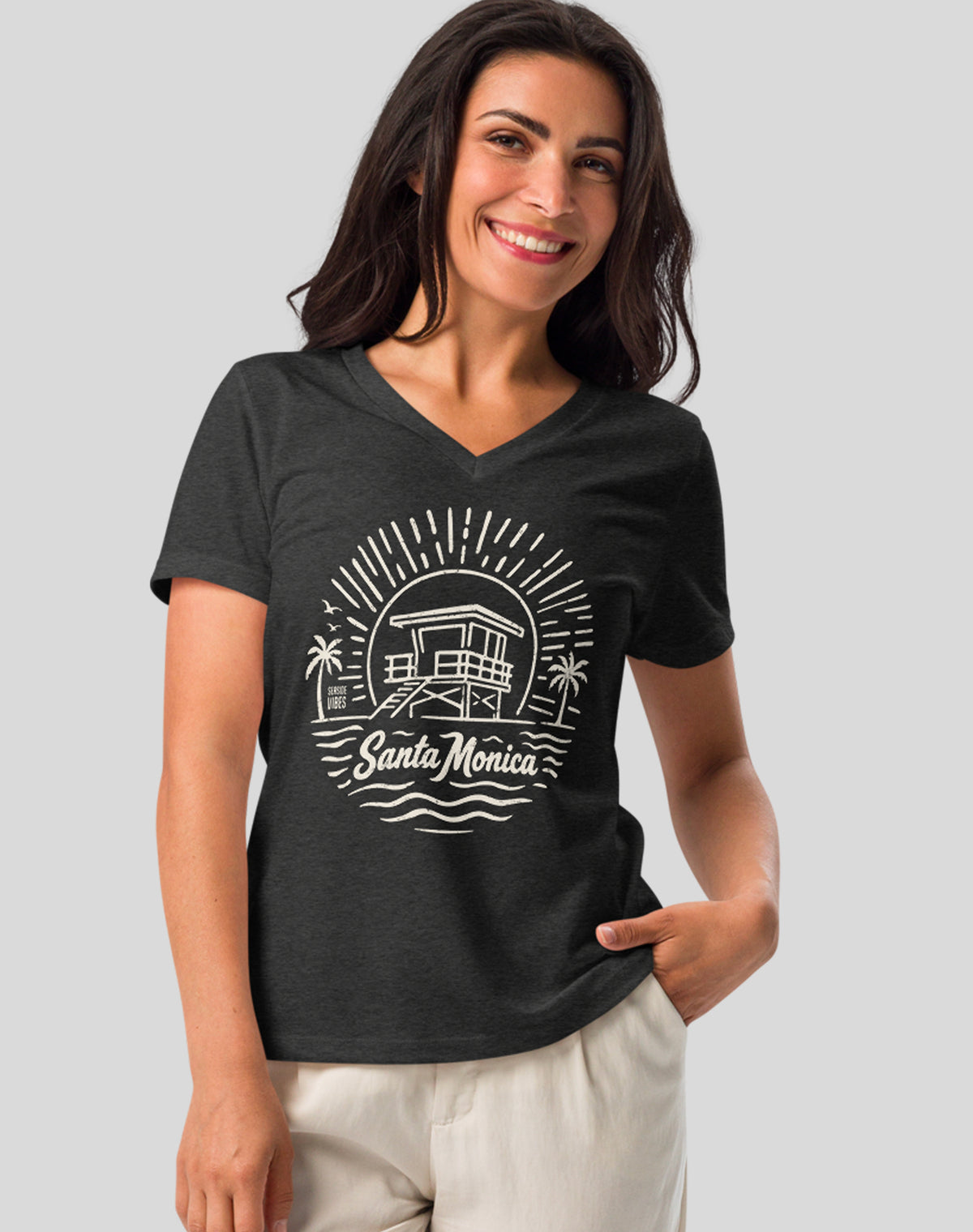V-Neck: Santa Monica Sunrise Session Tee - Dark Grey Heather