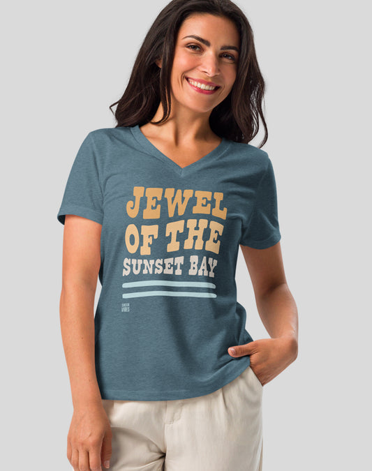 V-Neck: Jewel of the Sunset Bay Tee | Heather Slate