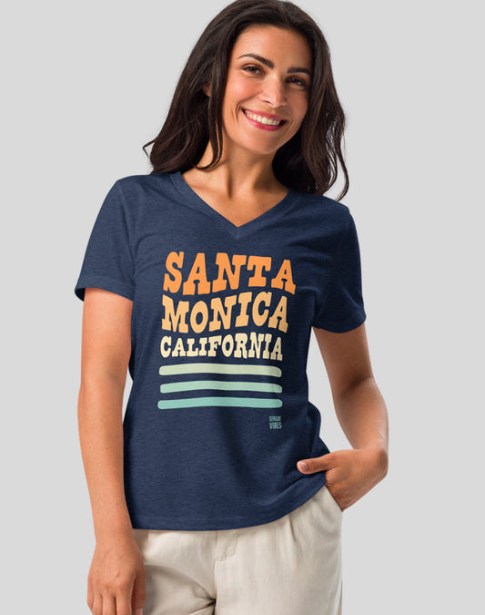 V-Neck: Santa Monica Vibes Tee | Heather Navy