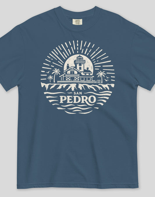Unisex: Point Fermin Lighthouse Sunrise Tee - 100% Cotton | Midnight