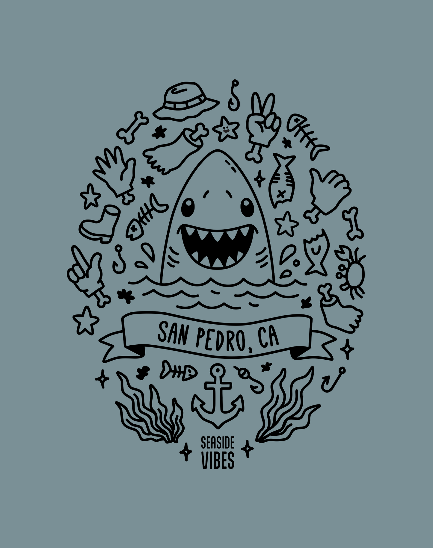 Unisex: Shark Attack San Pedro Tee - 100% Cotton | Ice Blue
