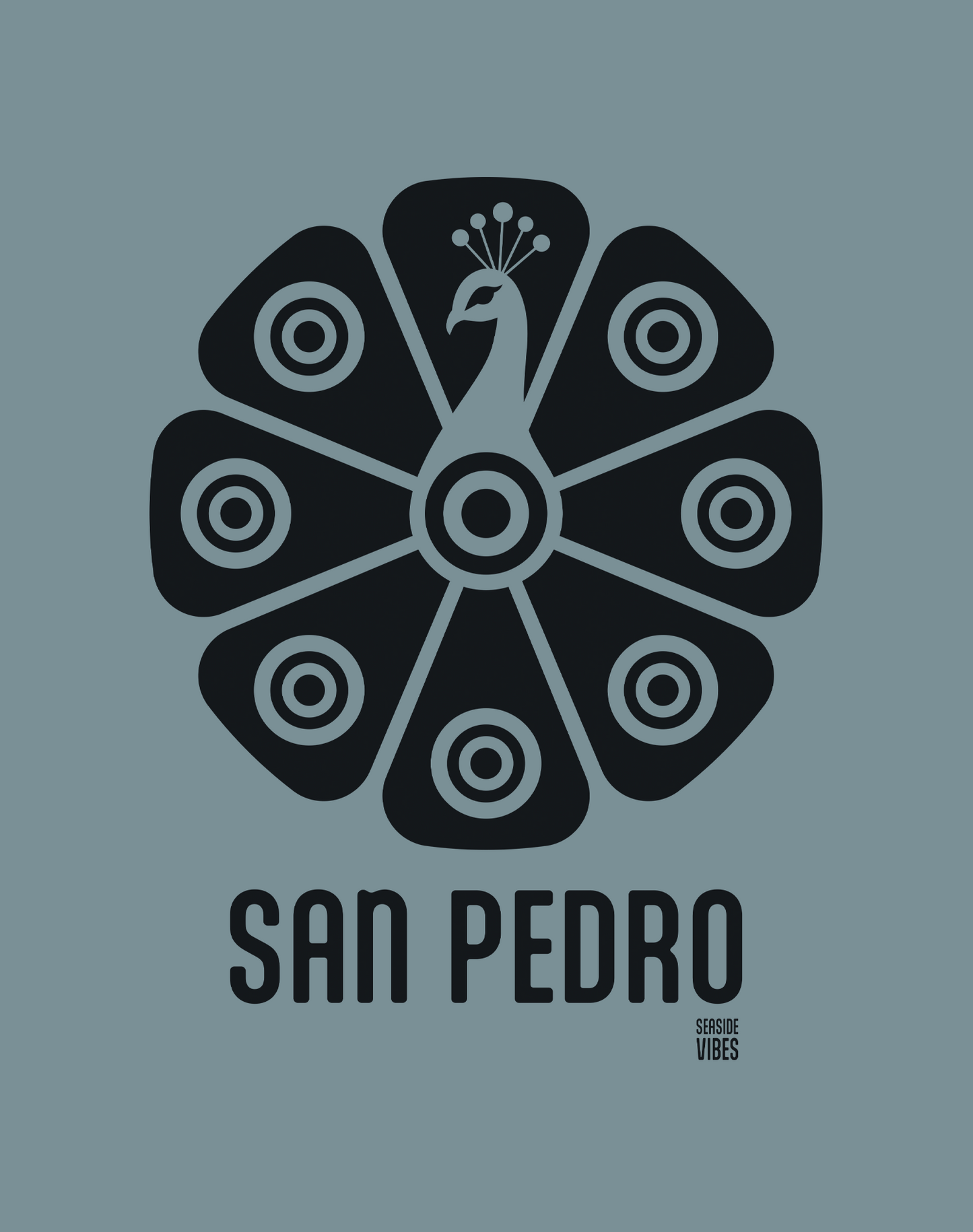 Unisex: San Pedro Tribal Peacock Tee - 100% Cotton | Ice Blue