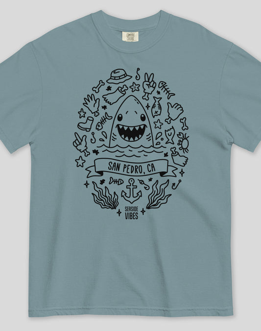 San Pedro Shark Attack! Tee - Premium 100% Cotton | Ice Blue