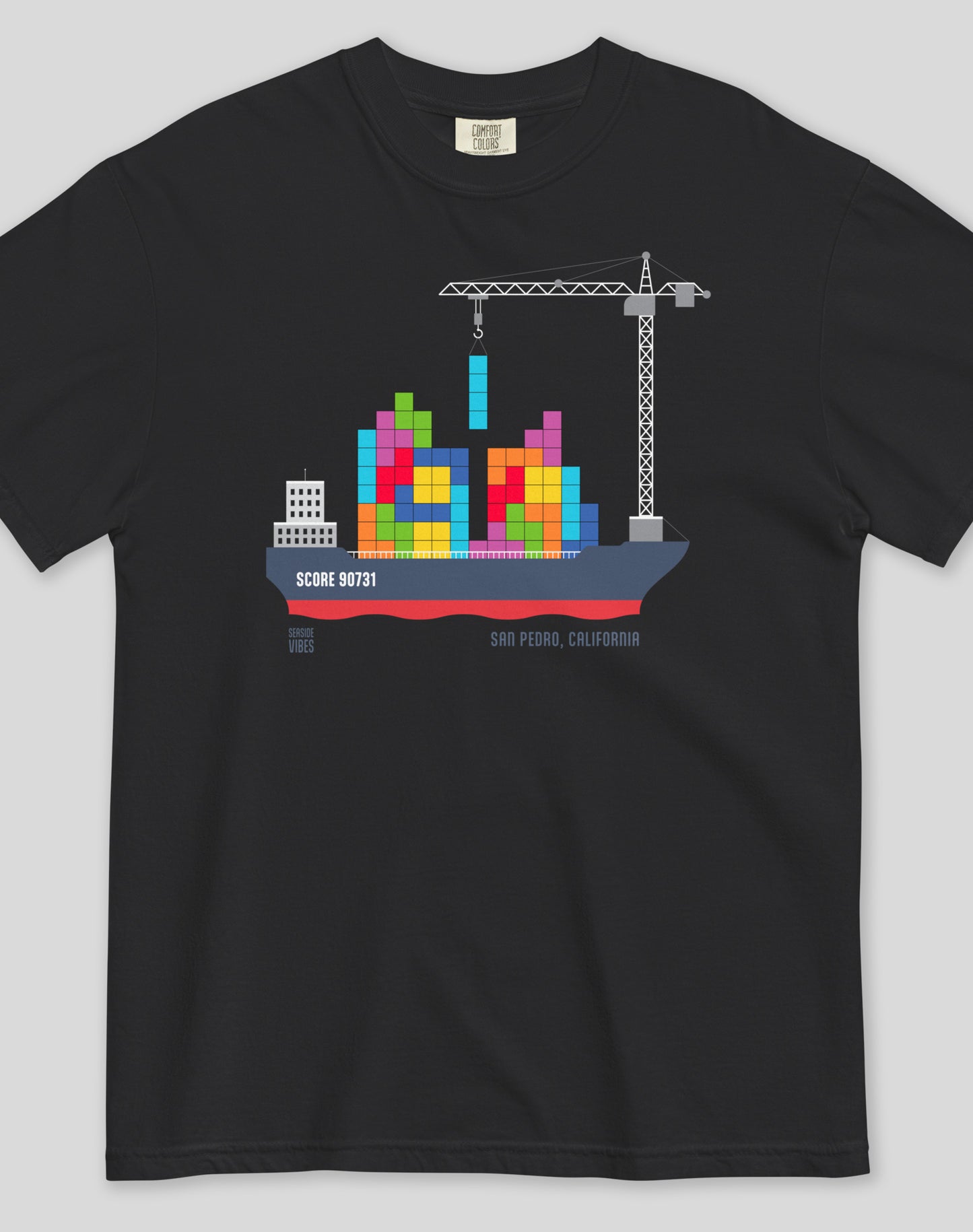 San Pedro Tetris Container Ship Tee - Premium 100% Cotton | Black