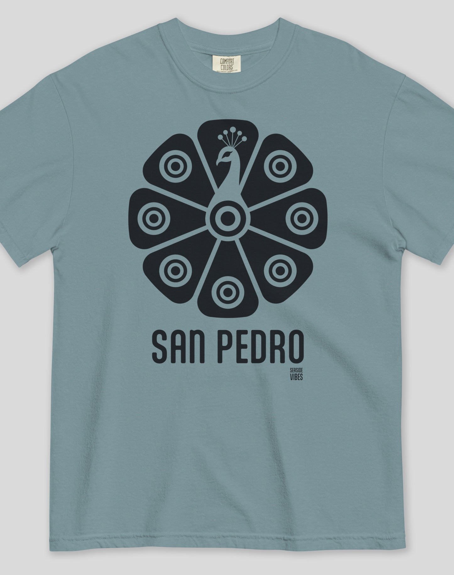 Unisex: San Pedro Tribal Peacock Tee - 100% Cotton | Ice Blue