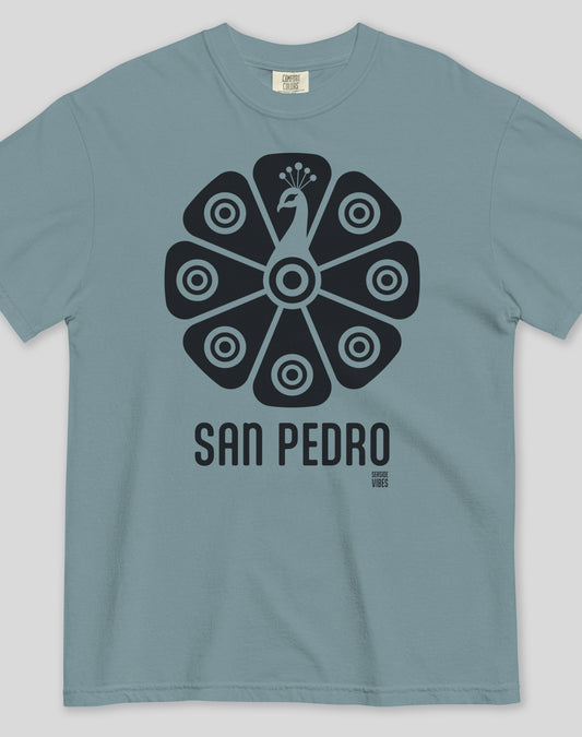 San Pedro Tribal Peacock Tee - Premium 100% Cotton | Ice Blue